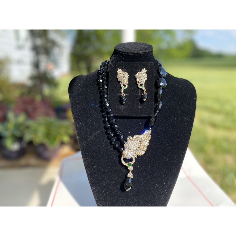 NIB HEIDI DAUS "Me Wow"‎ Beaded Crystal Lion Necklace & Earrings Jewelry Set